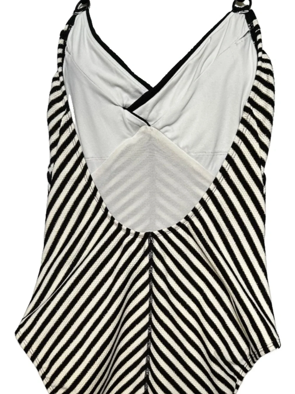 Robin Piccone Black, Ivory & Gold Striped V-Neck One-Piece Swimsuit